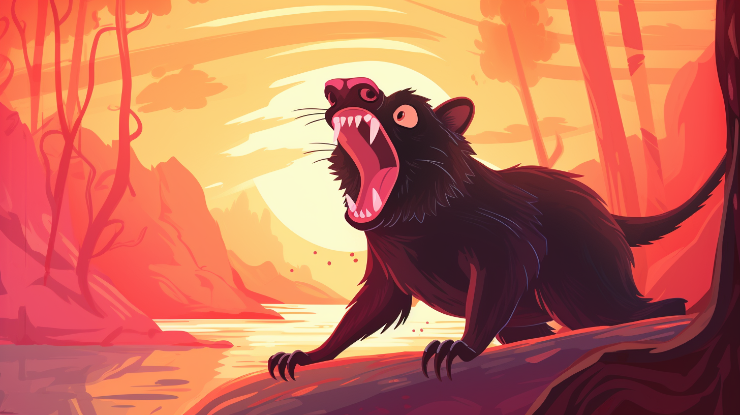 Illustration of a Cheerful Tasmanian Devil Waking Up