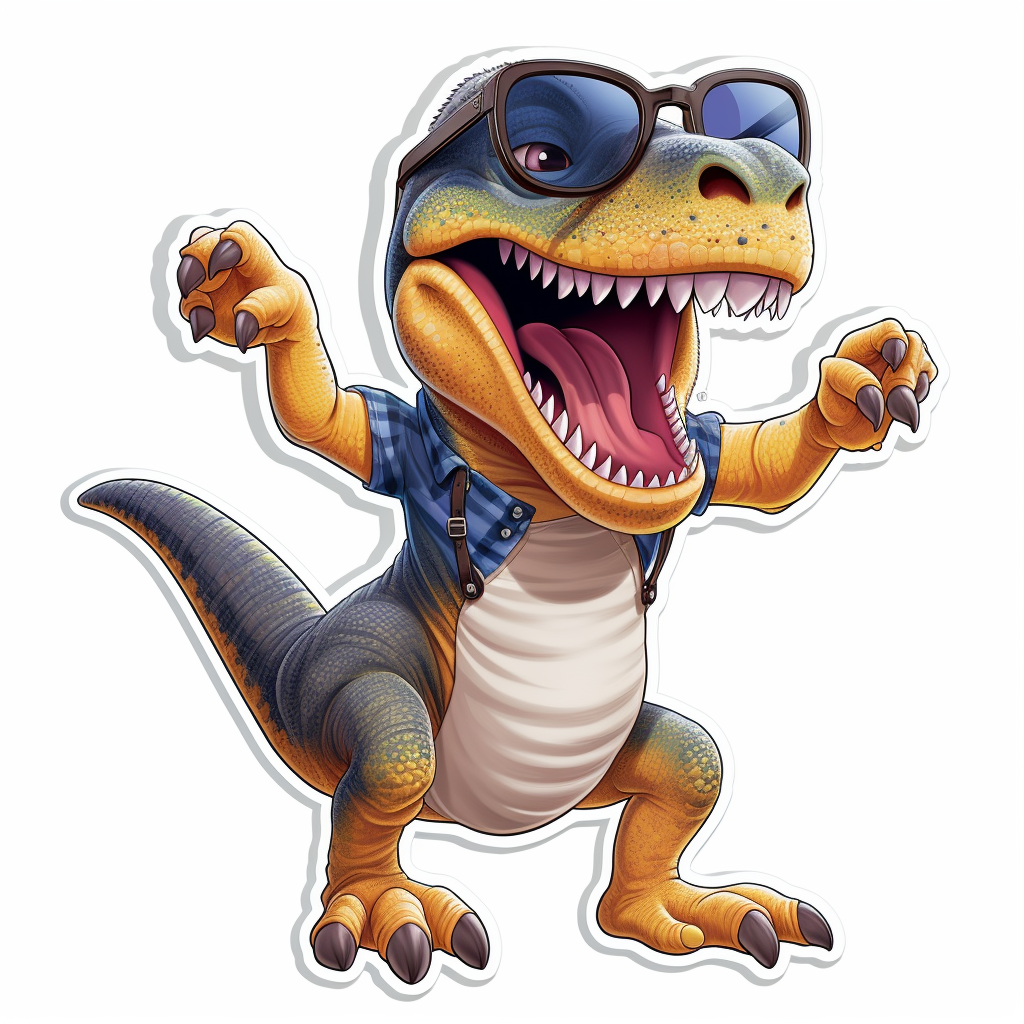 Smiling Allosaurus wearing sunglasses