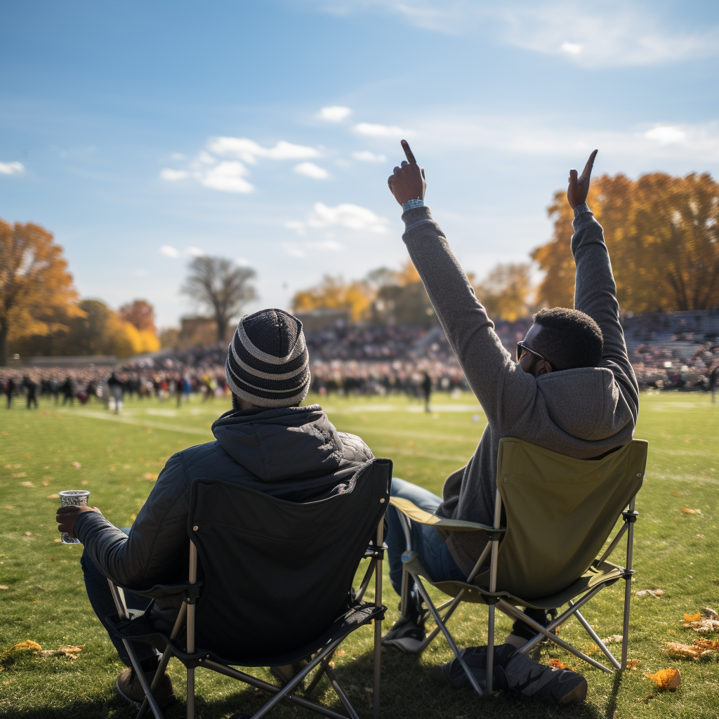 Two people cheering on the sidelines