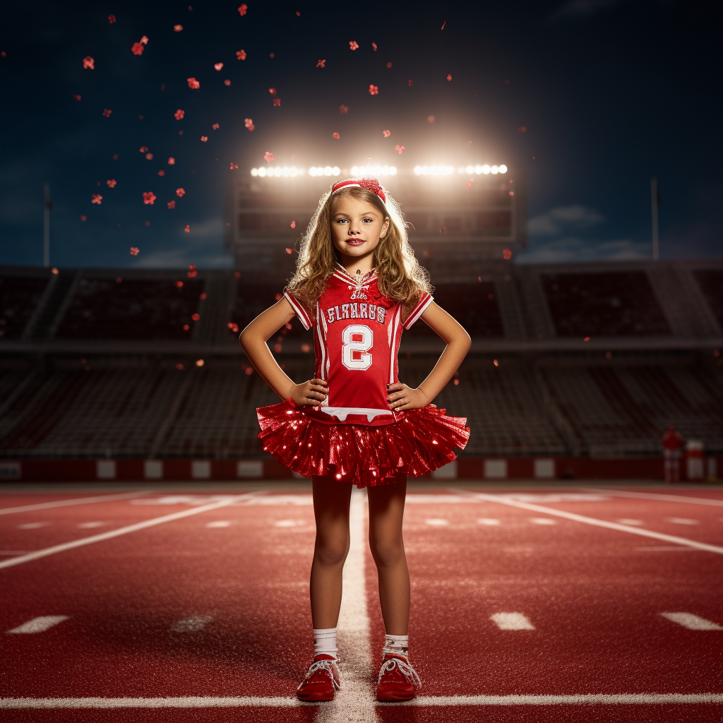 Cheerleader with Pompoms on Football Field