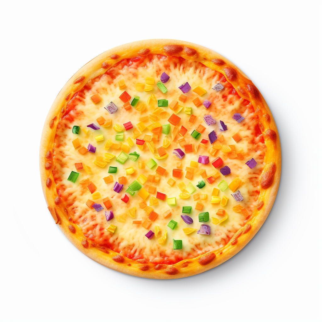 Colorful cheese pizza with rainbow cheese