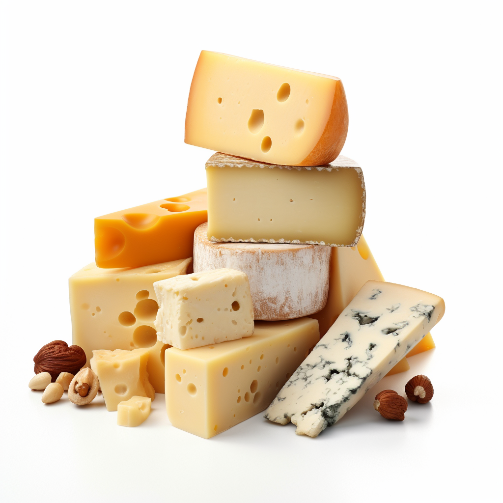 Different Types of Cheese on White Background
