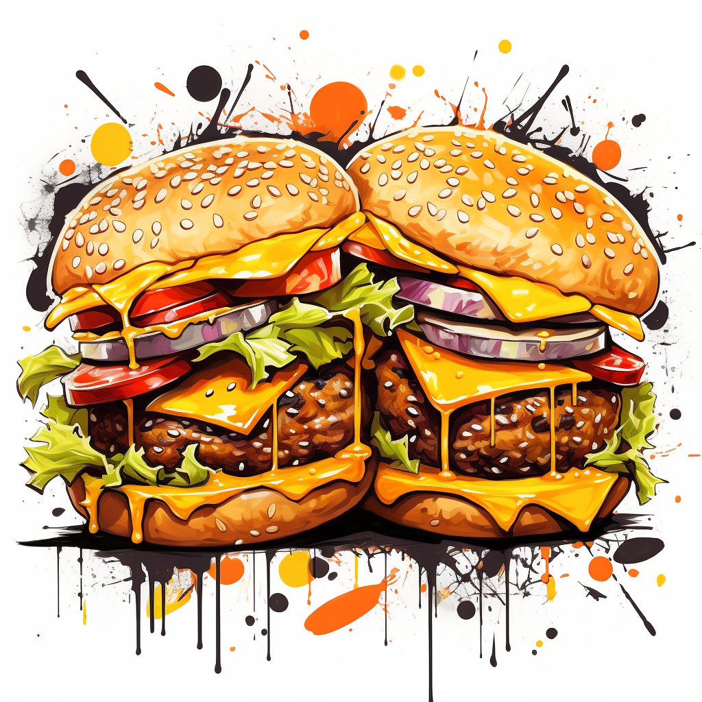 Graffiti-style cheeseburgers as separate items