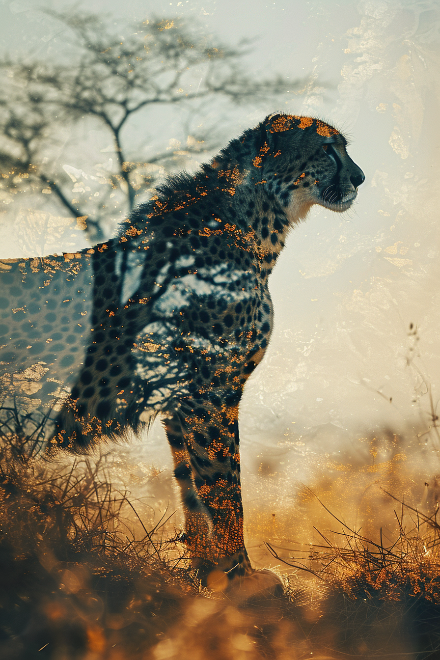 Full Body Cheetah Silhouette in African Savannah