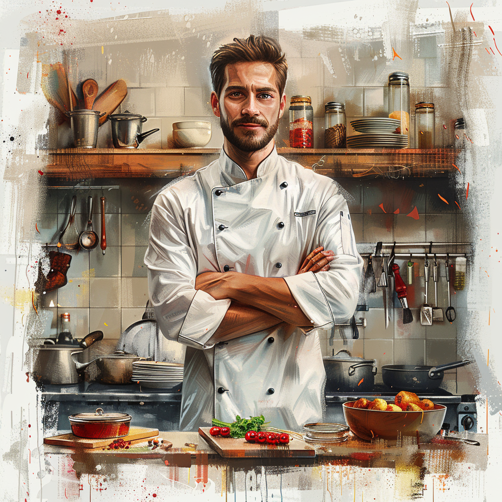 Chef in Kitchen Calendar Illustration