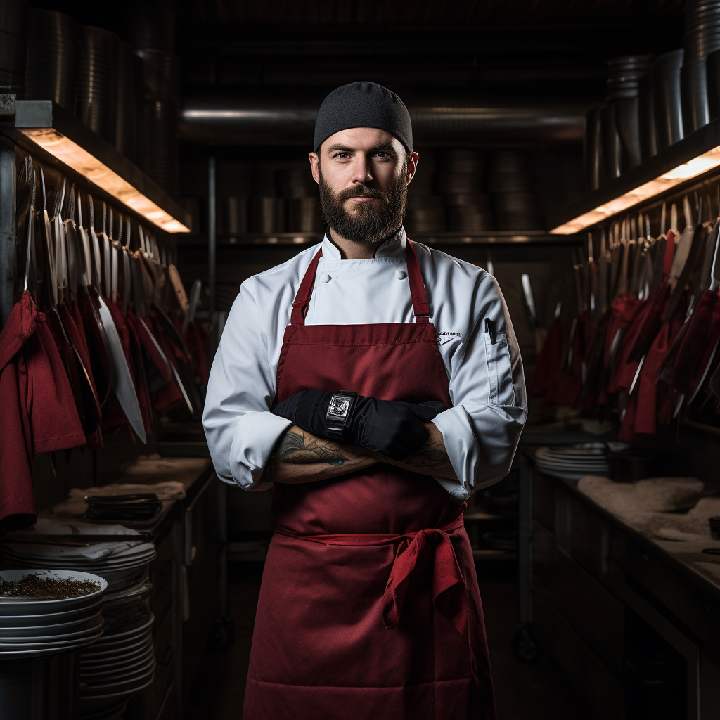 Professional chef coat holding chef knives