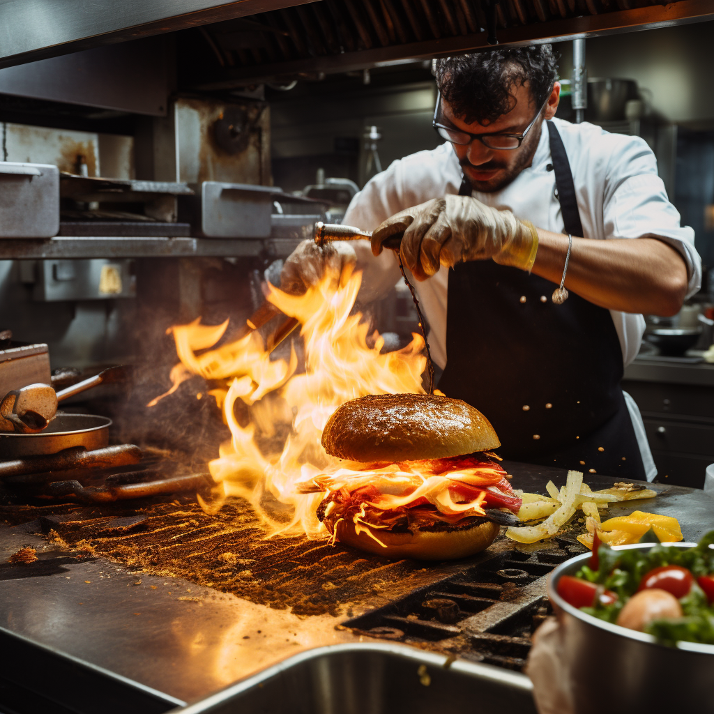 Chef cooking mouth-watering smash burger