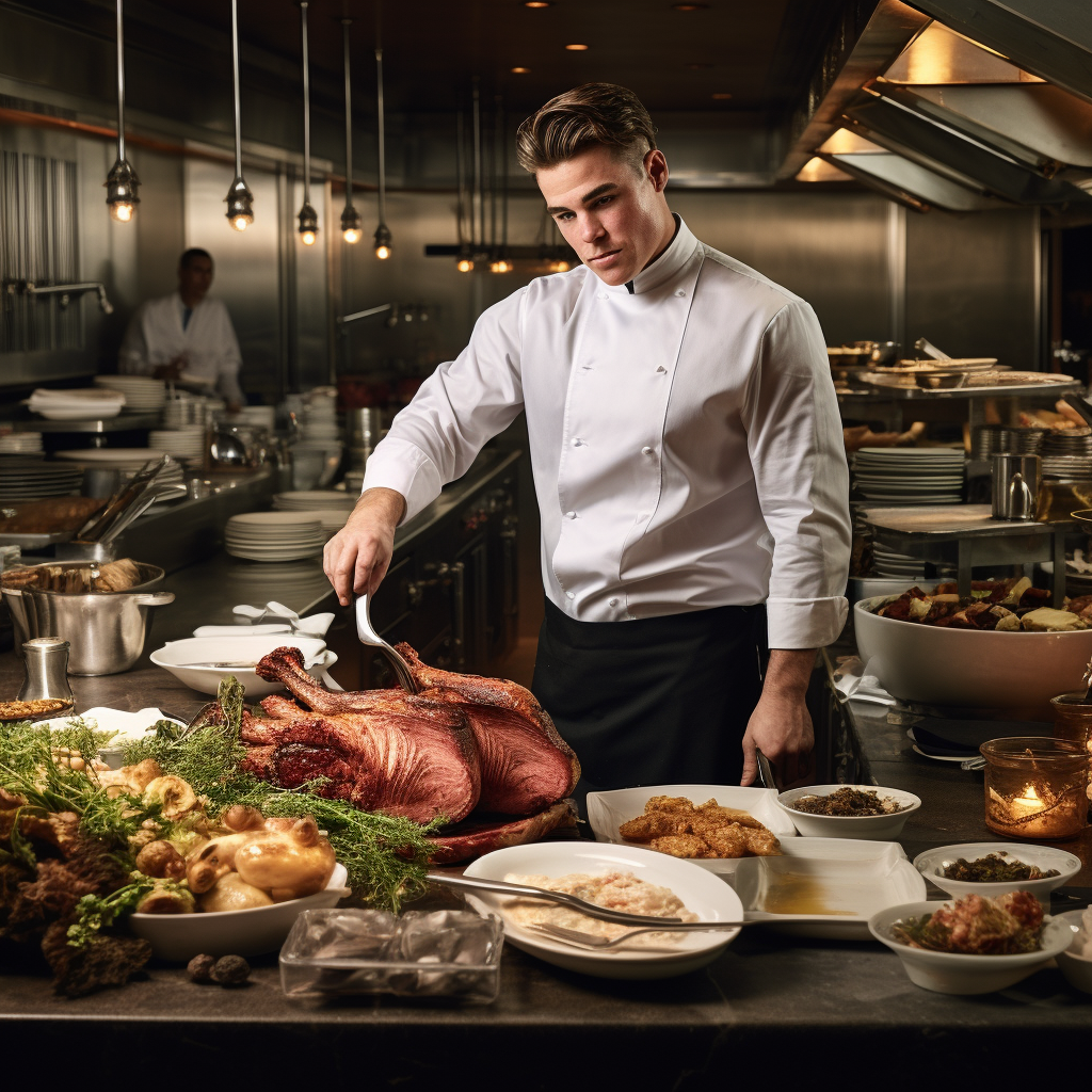 Chef de Partie cooking prime rib in open kitchen