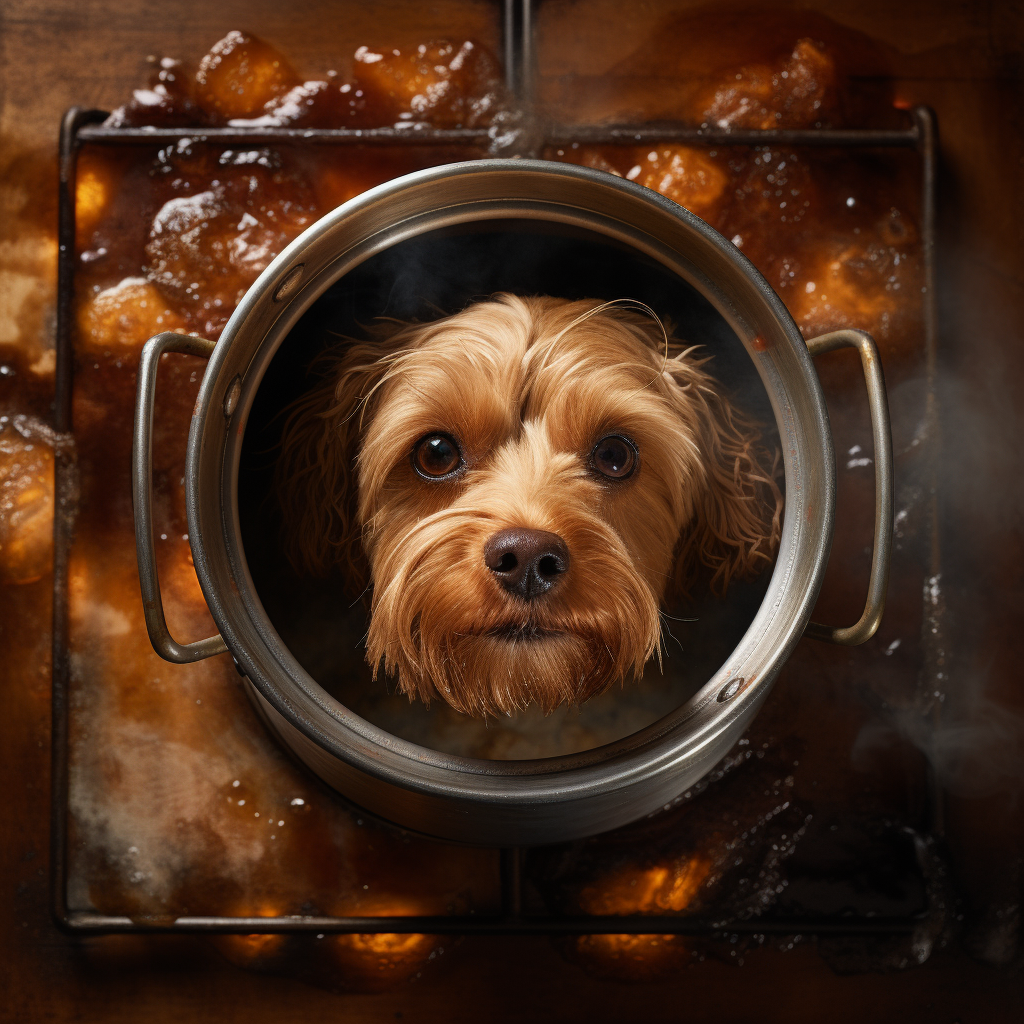 Adorable chef dog cooking bone broth