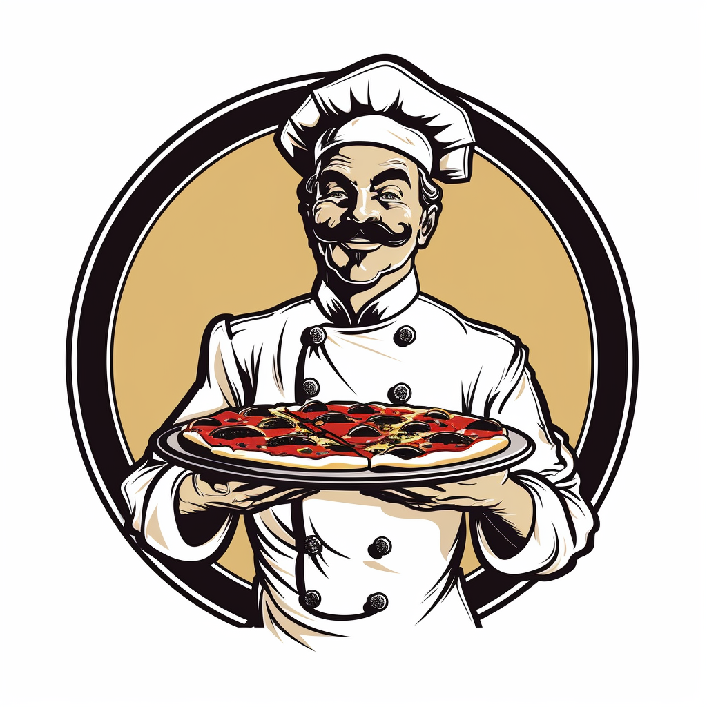 Chef Holding Pizza Cartoon Illustration