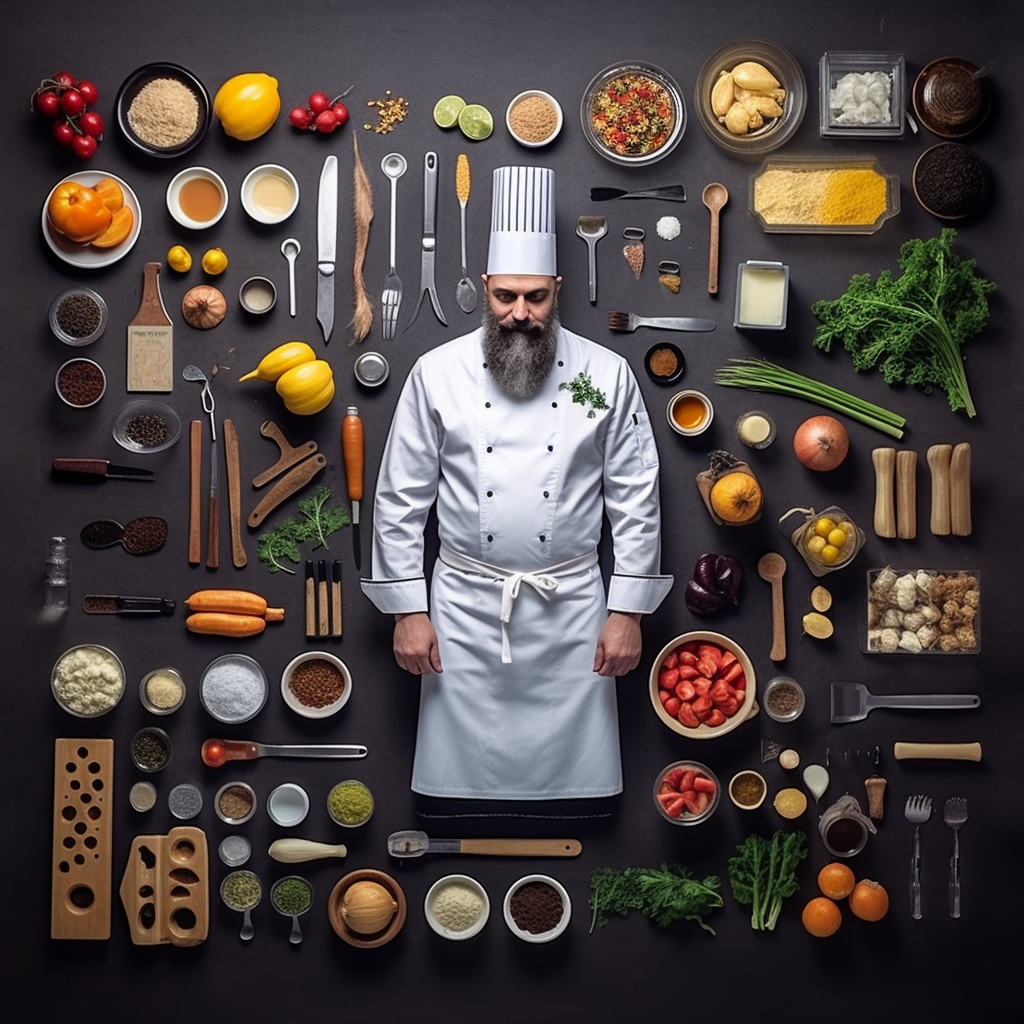 Chef organizing ingredients on table