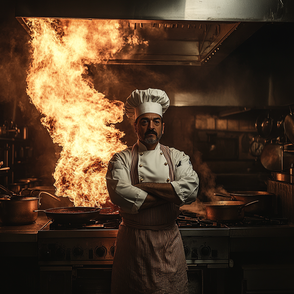 Chef in traditional hat standing