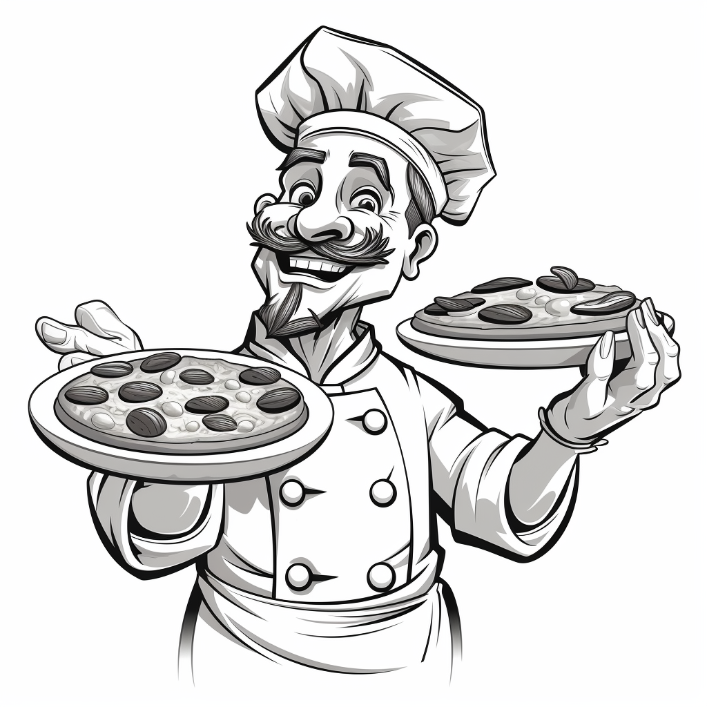 Cartoon chef with pizza slice