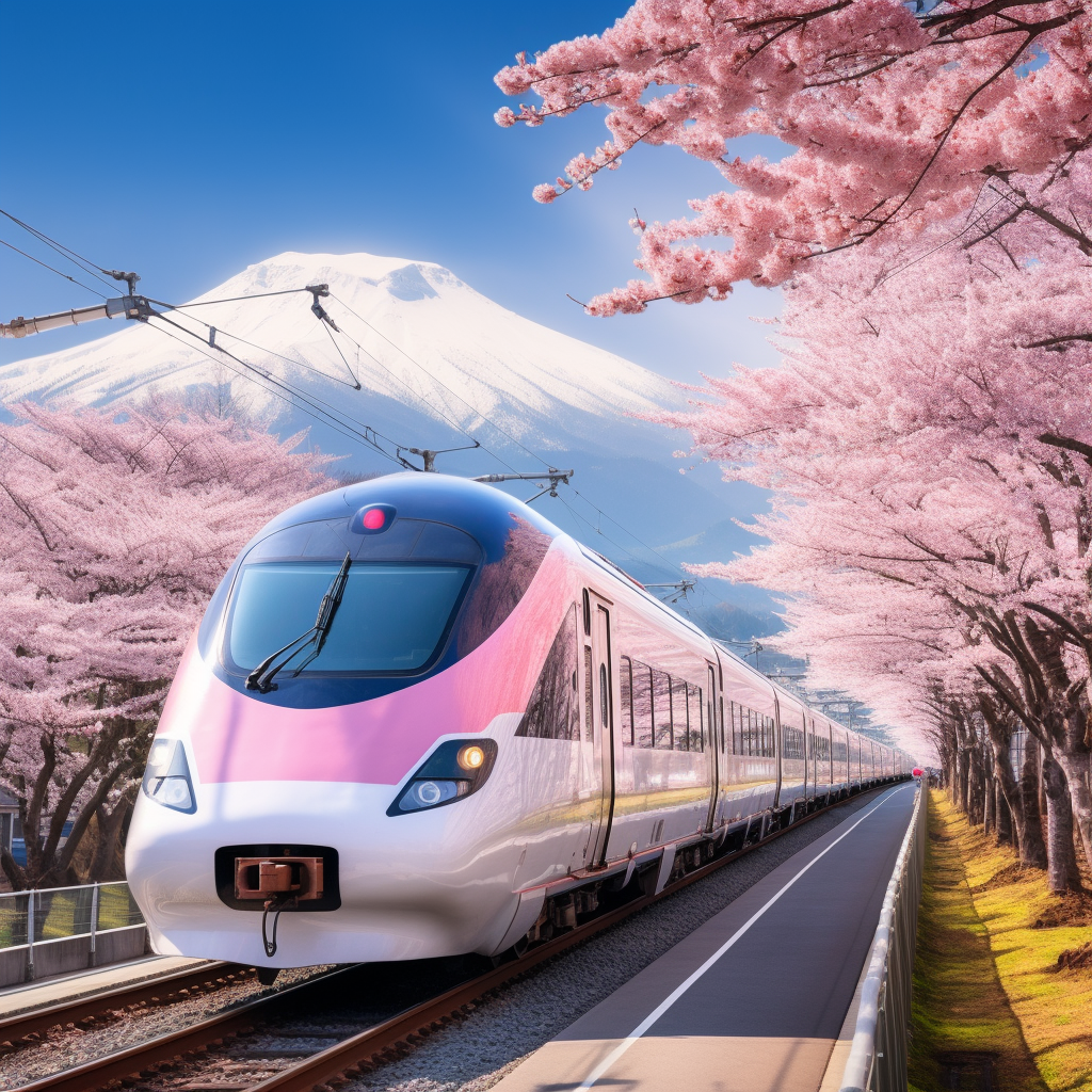 Cherry Blossom Avenue in Miyagi with Mountain Background