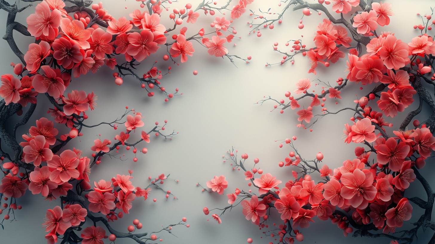 White Cherry Blossom Branches Graphic Design