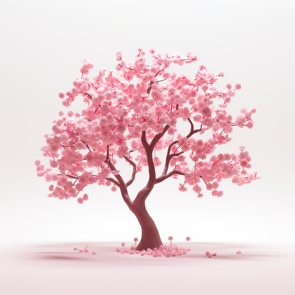 Minimal cherry blossom tree on white background