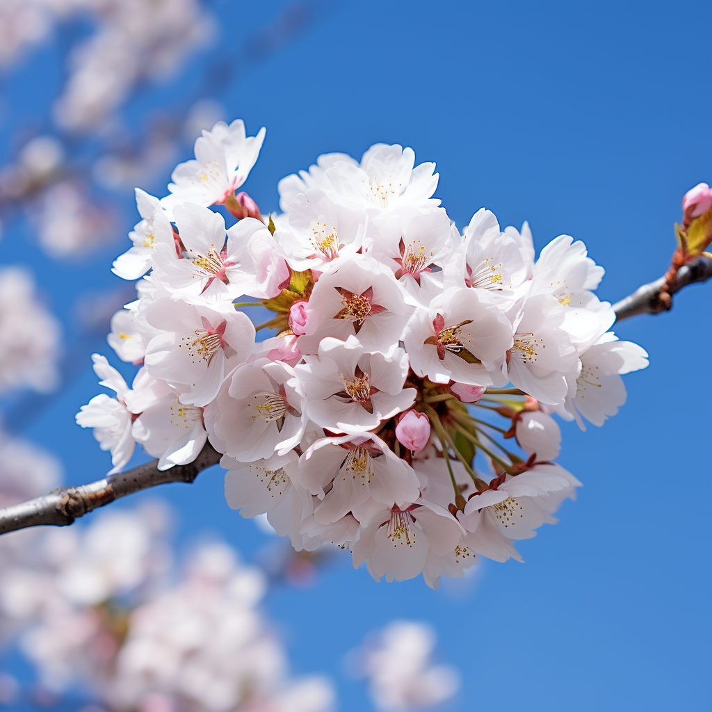 Cherry blossoms against blue sky