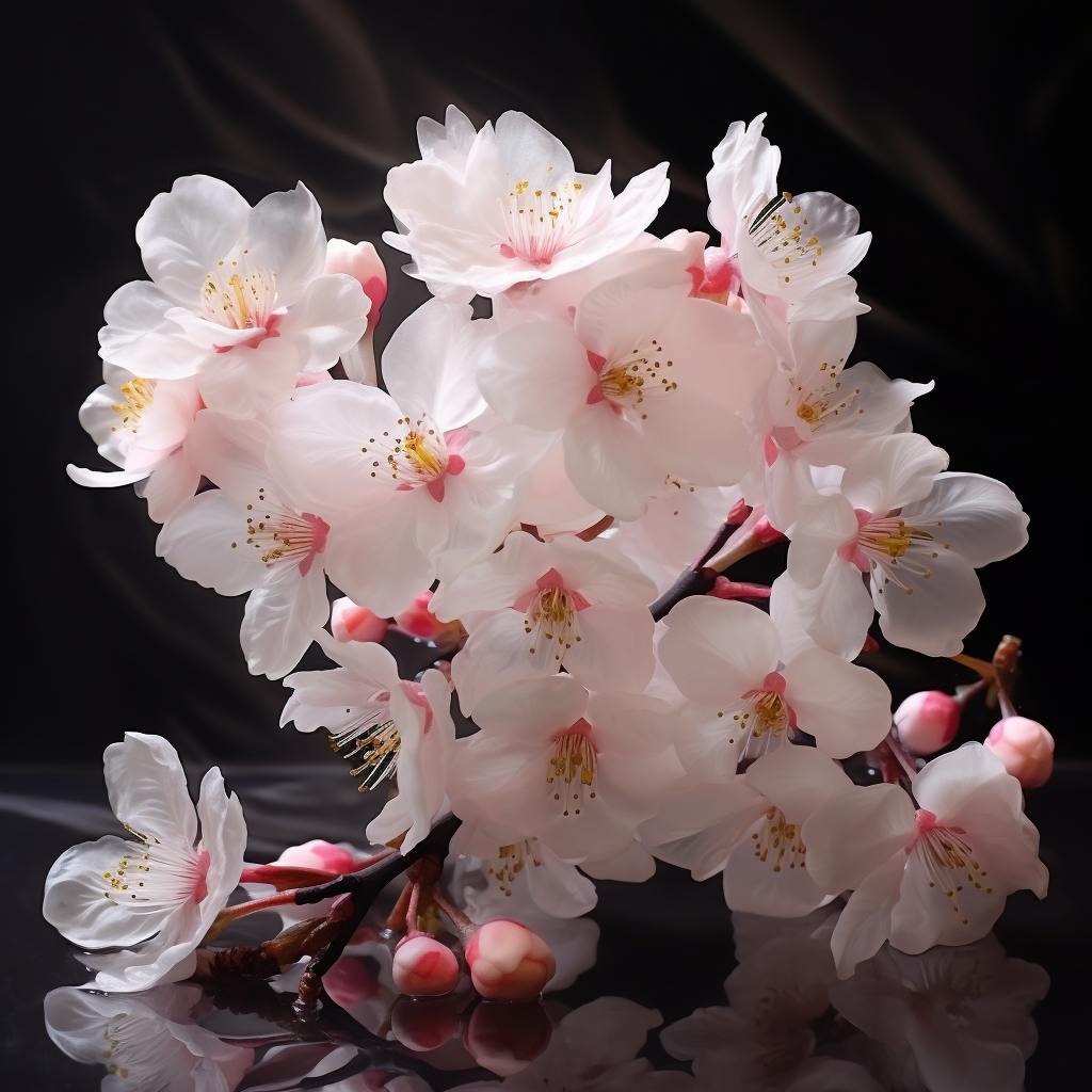 Beautiful cherry blossoms illuminated by light