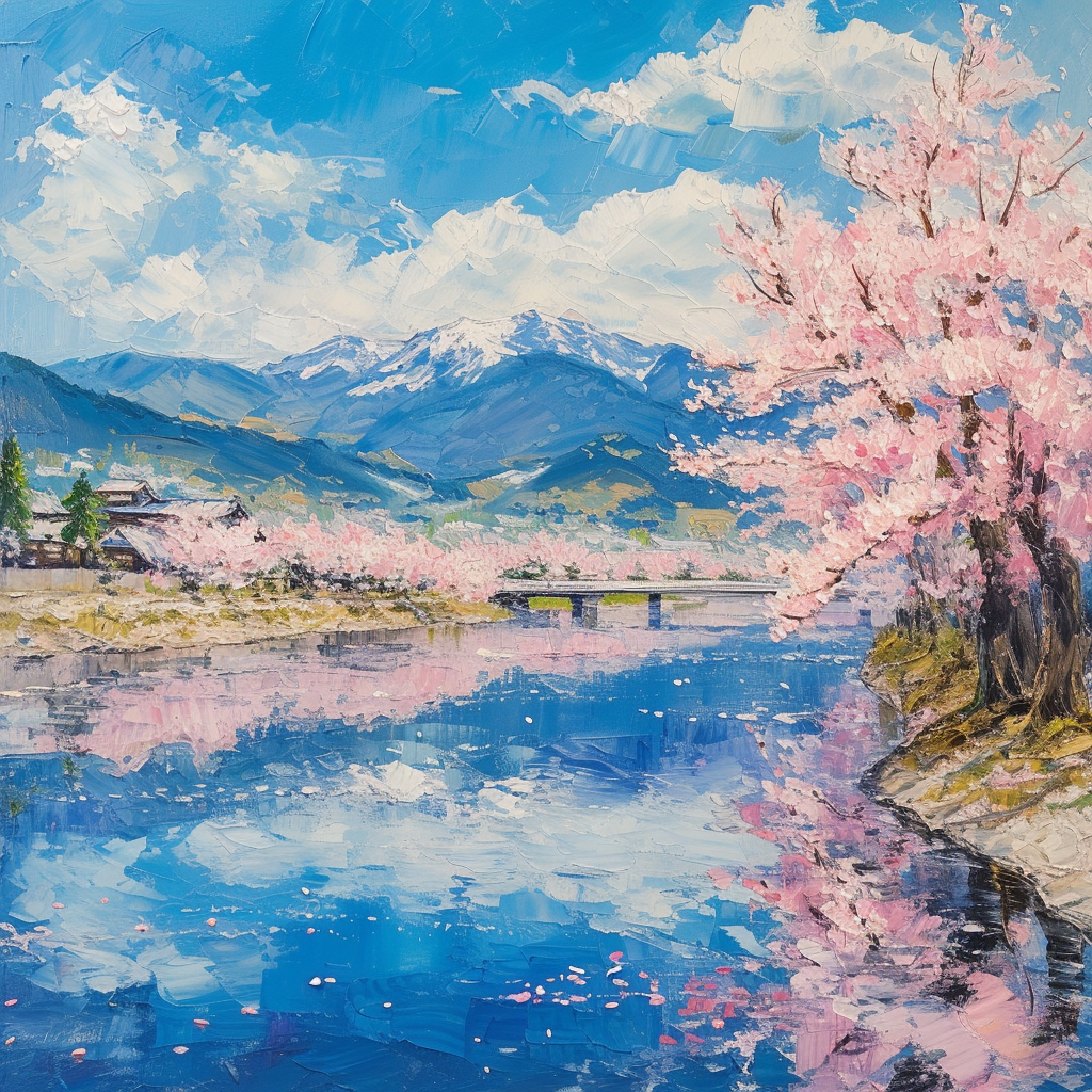 Cherry Blossoms Reflection River Japan