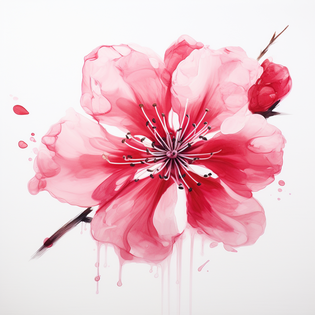 Cherry flower painting on white background