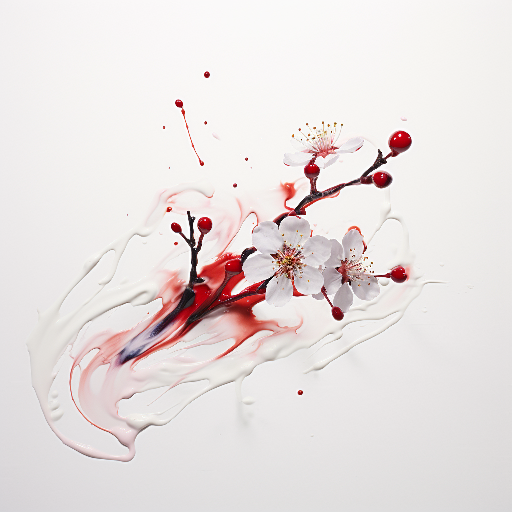 Running Paint Cherry Flower Painting on White Background