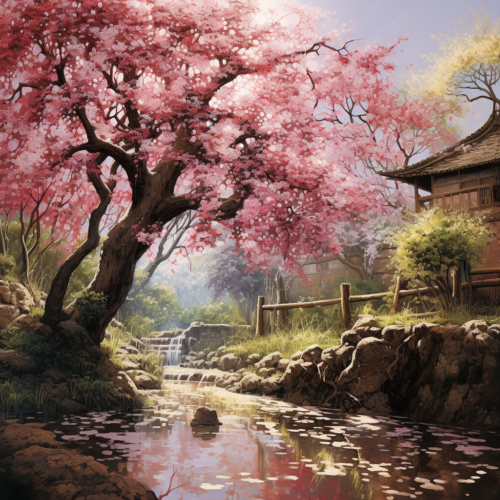 Beautiful Japanese cherry blossom scene