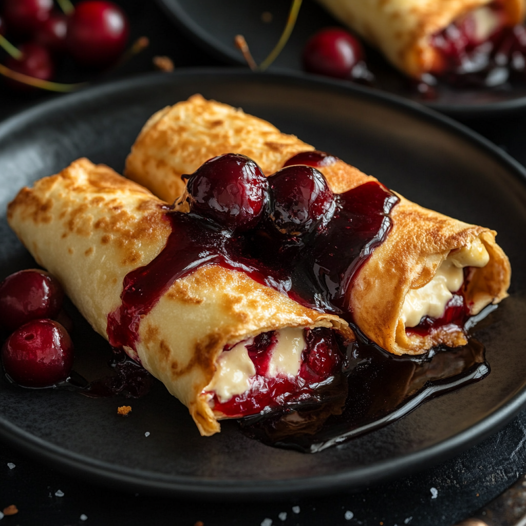 Cheesecake and cherries chimichangas dessert