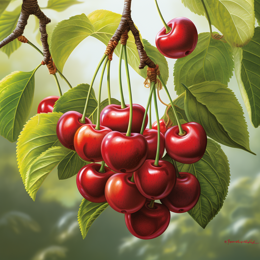 Hyper-realistic cherries in wall calendar