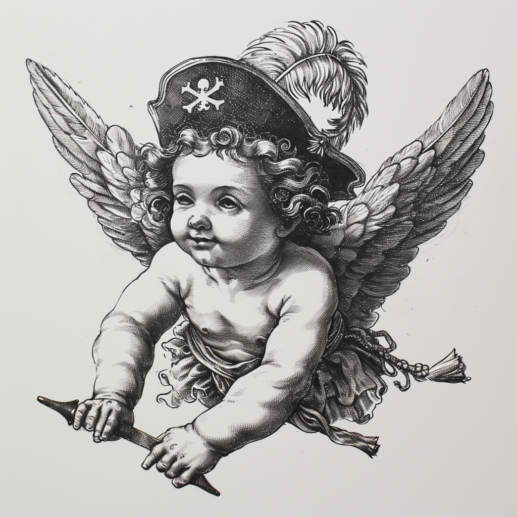 Cherub with Pirate Hat Ink