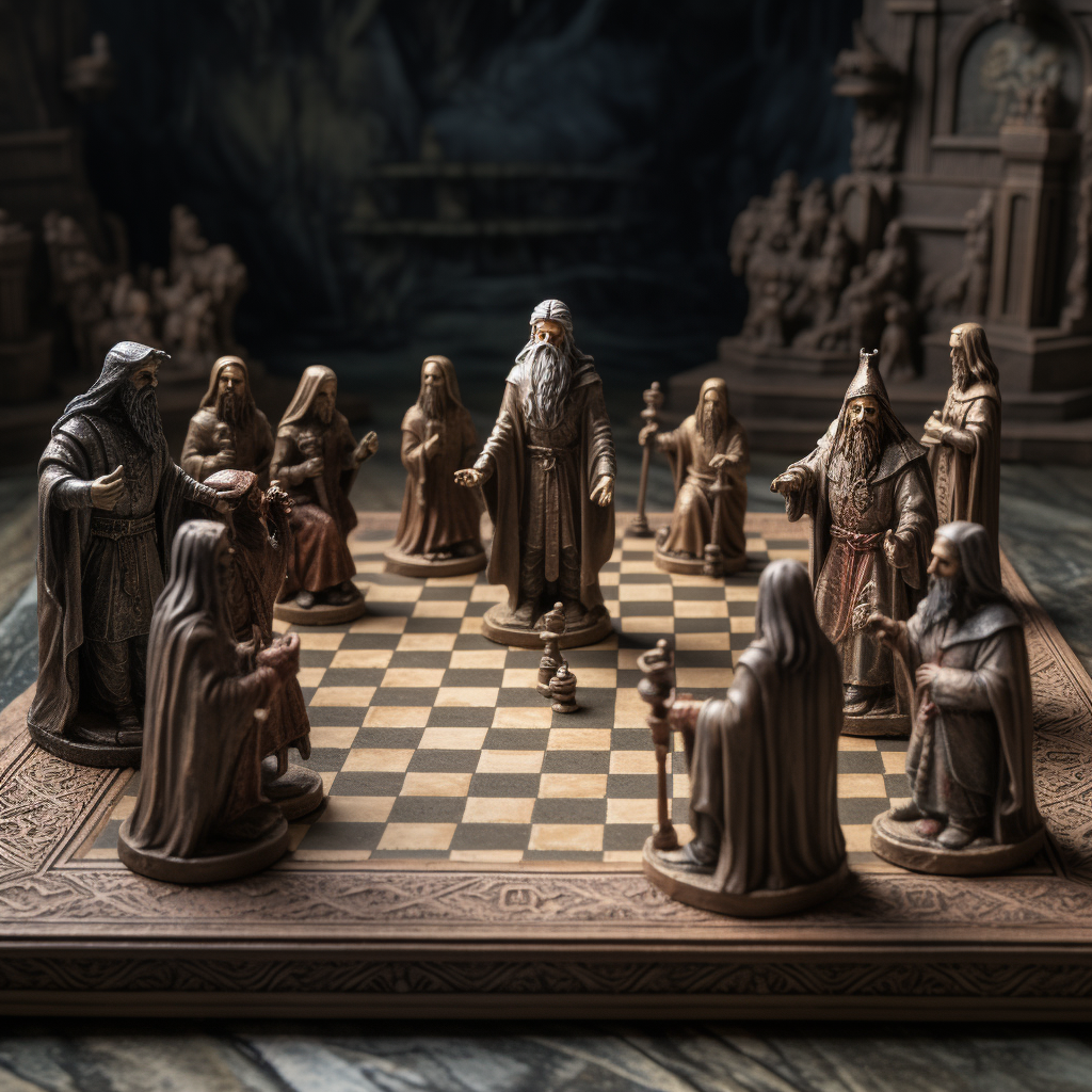 Chess Board with Medieval Fantasy Figures