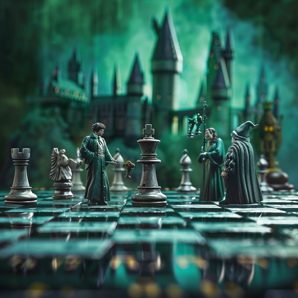 Harry Potter Chessboard Figures Emerald Background