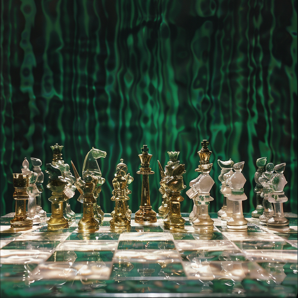 Soldiers on Chessboard Emerald Background