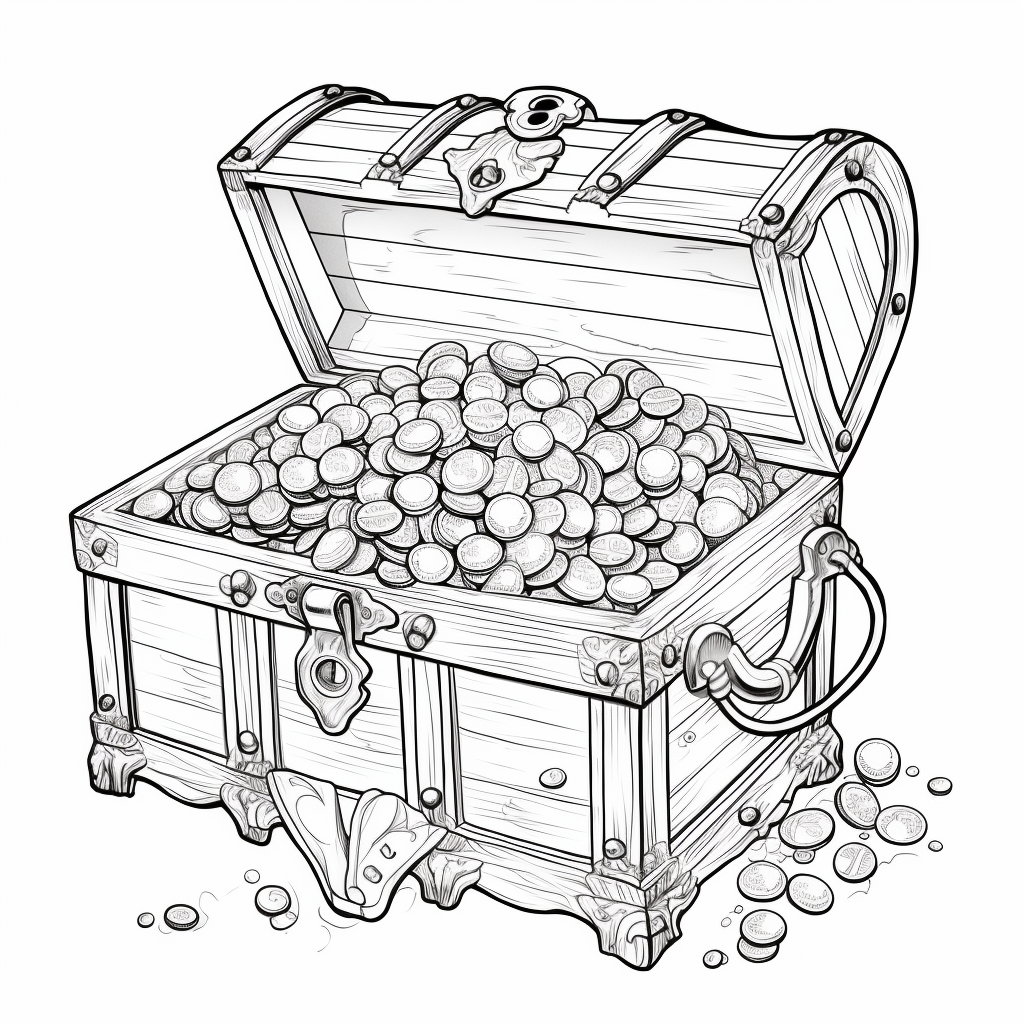 Cartoon chest with coins and jewels