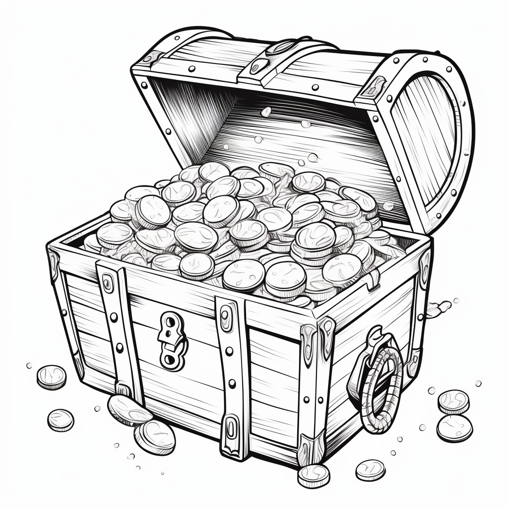 Cartoon treasure chest full of gold coins and jewels