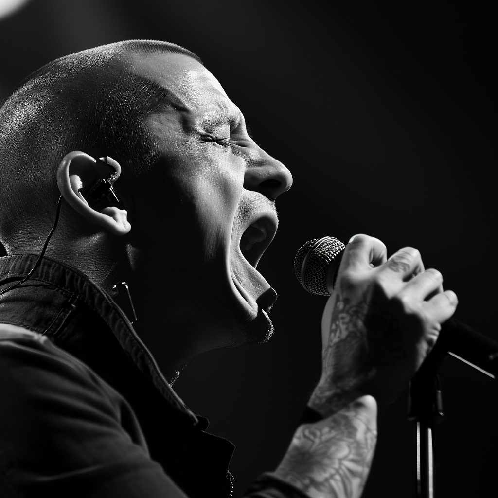 Chester Bennington singing in microphone