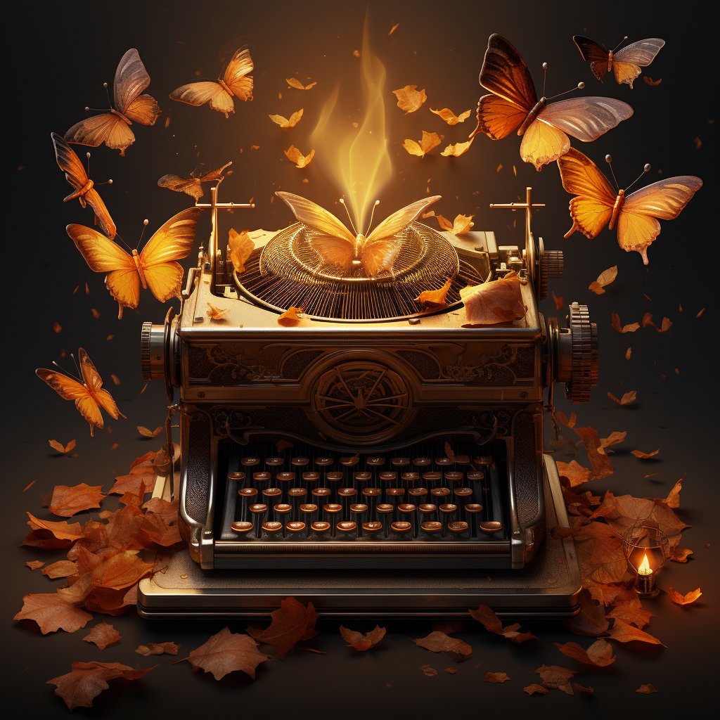 Illustration: Chestnut Butterflies and Vintage Typewriter