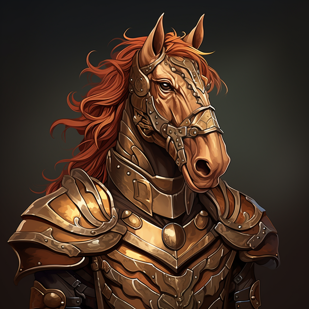 Chestnut war horse with armor