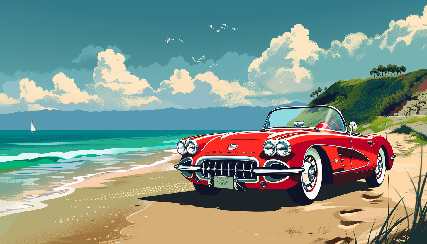 vintage Chevrolet Corvette roadster on beach