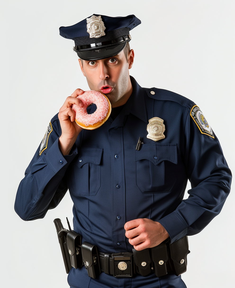 Chewaka eating donut in police uniform