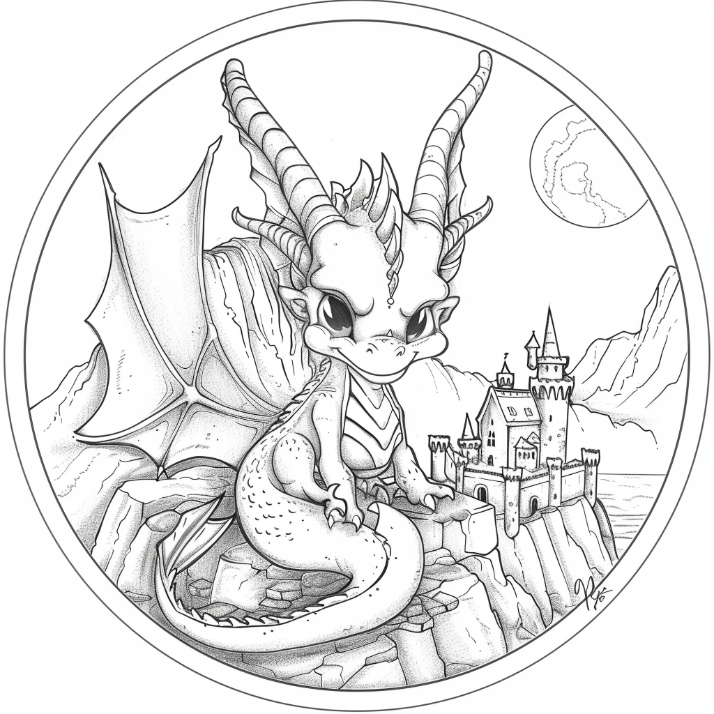 Simple chibi dragon castle illustration