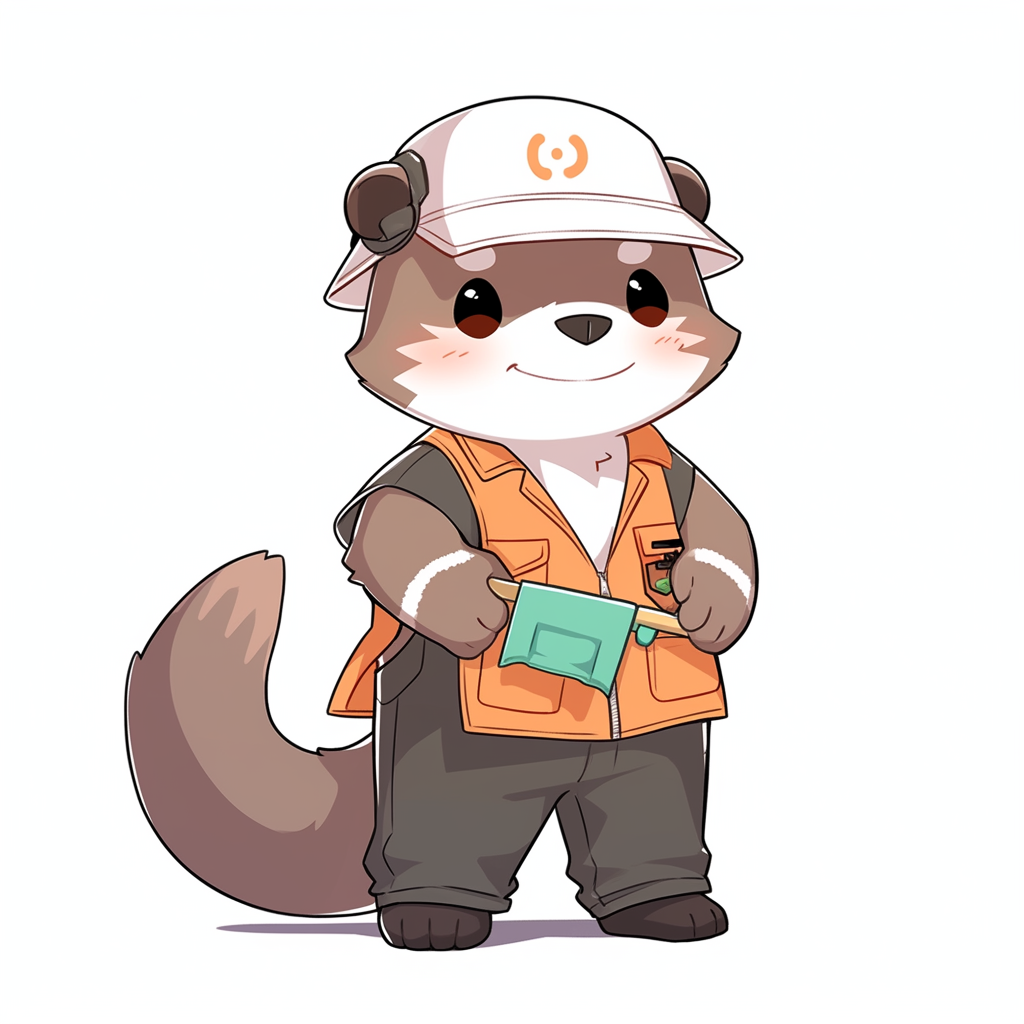 Chibi otter handyman with grey fur and green eyes