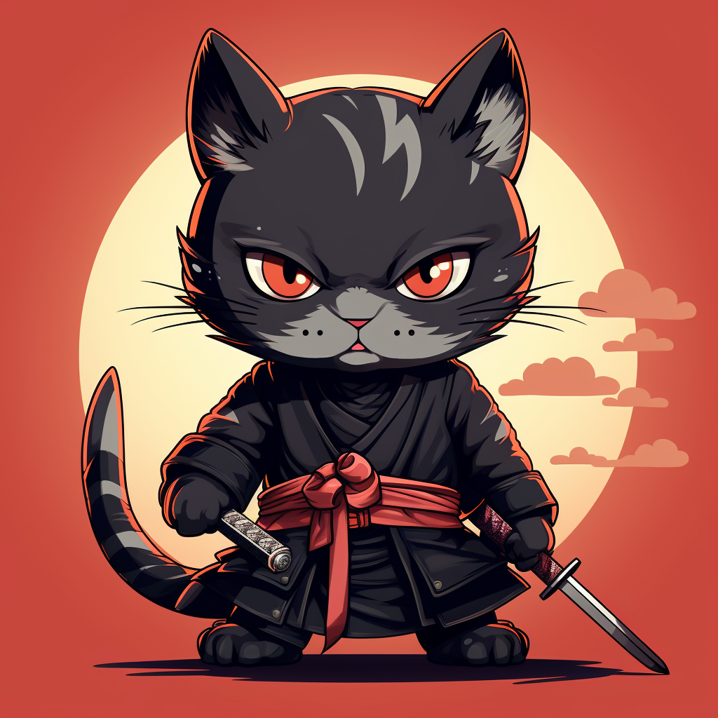 Chibi samurai ninja cat with katana