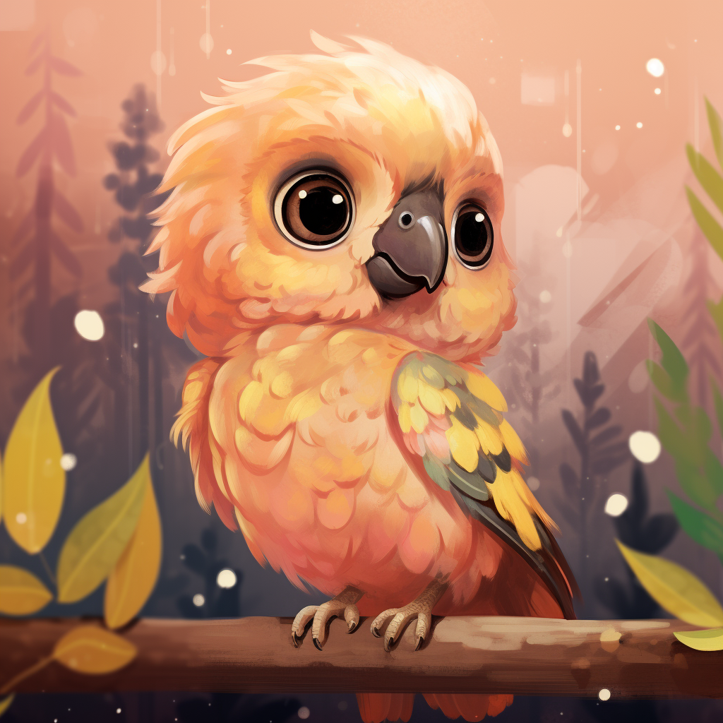 Cute Illustrations of Chibi Style Conure in Barbiecore Art