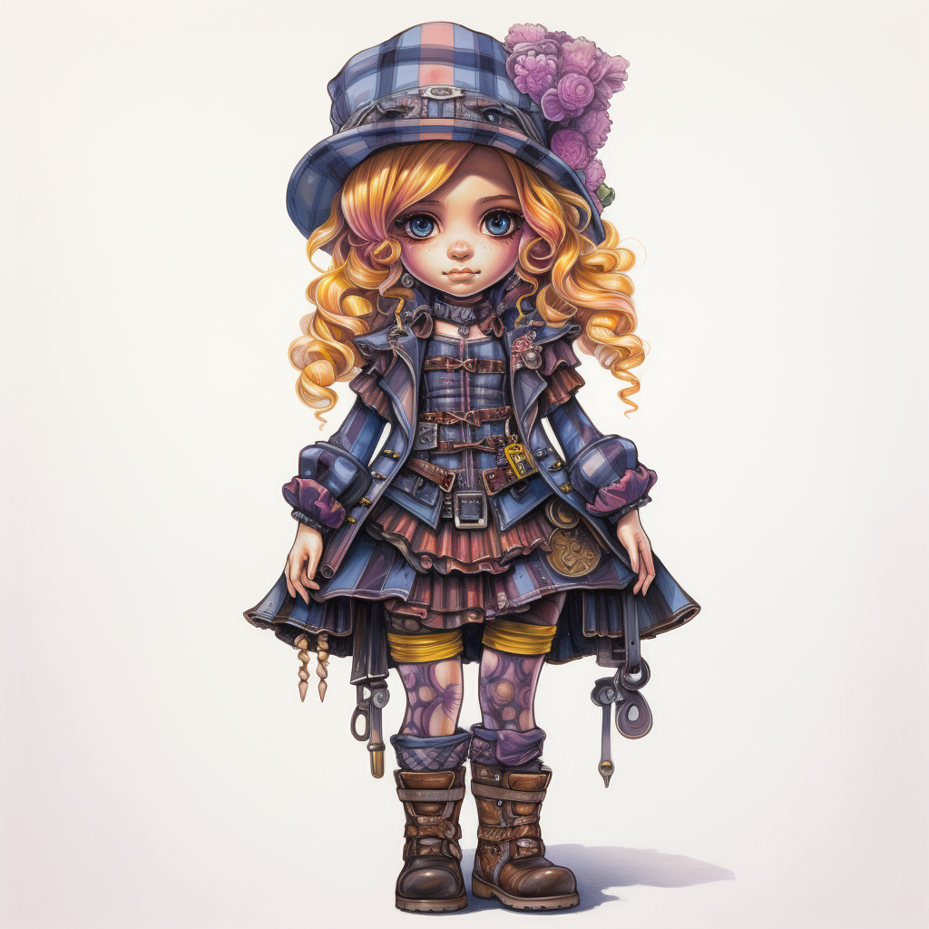 Chibi girl in patchwork dress sketch