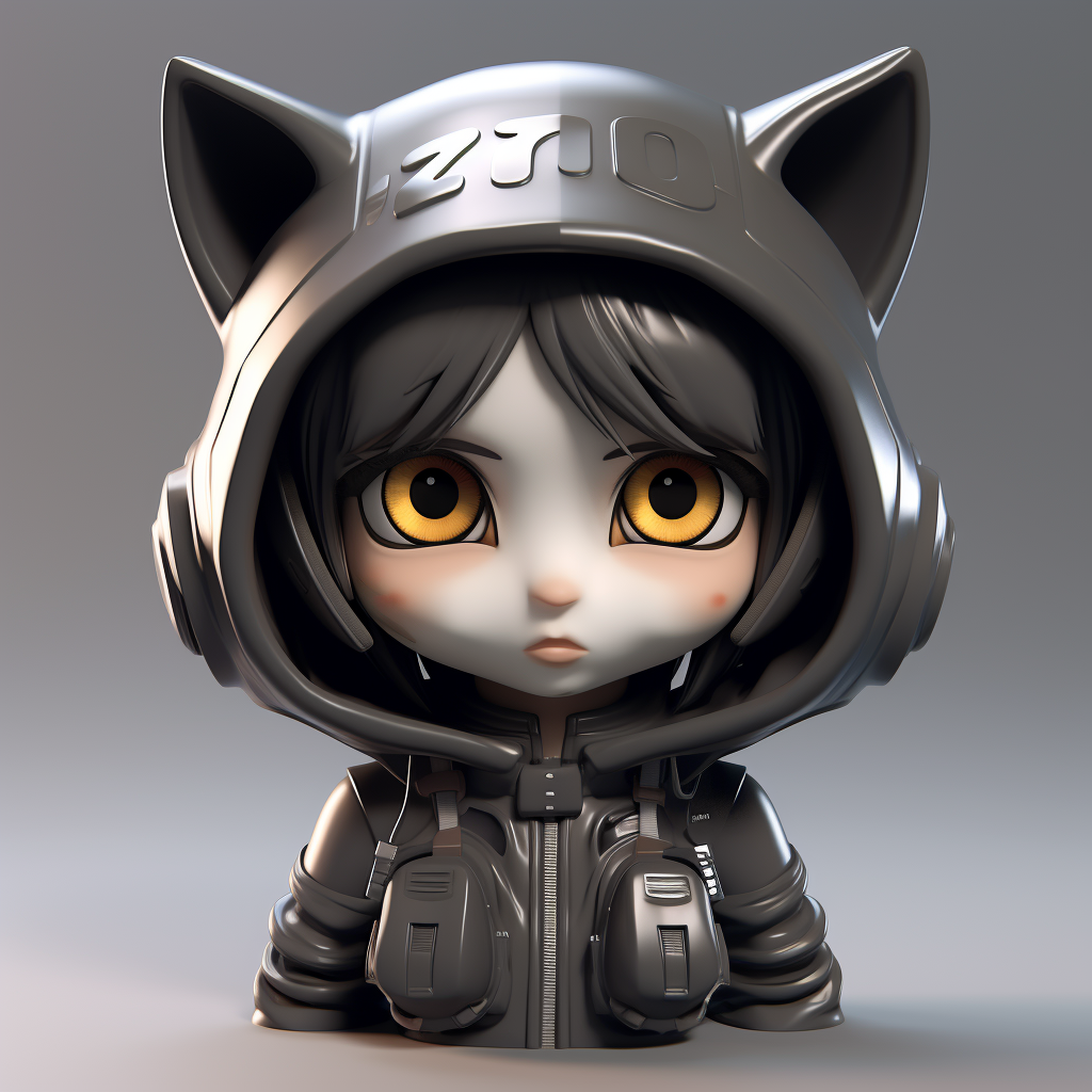 Chibi head logo with cat hood and gas mask