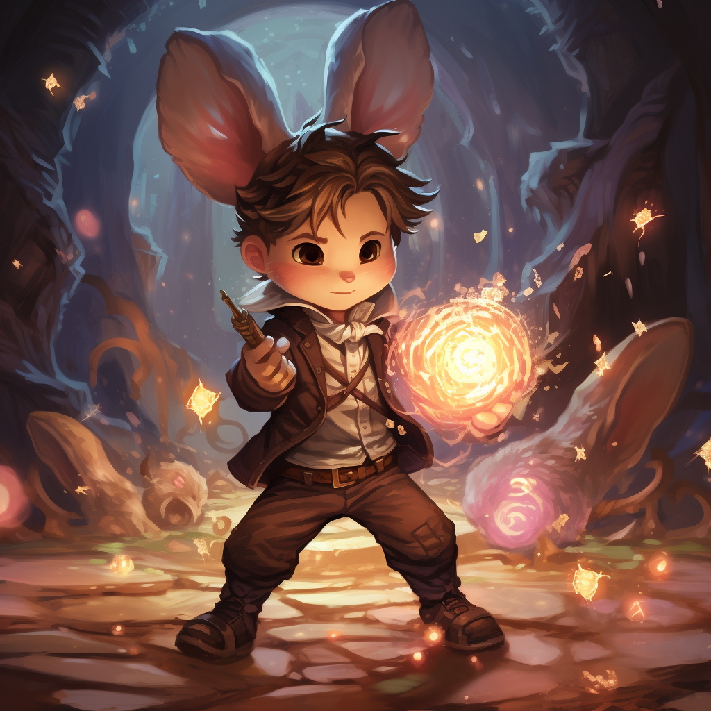 Chibi magician casting magical runes into a portal