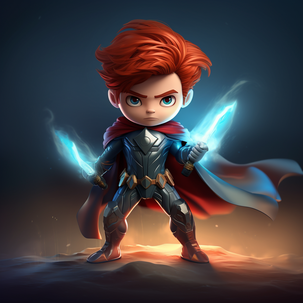 Chibi superhero male in red and blue costume