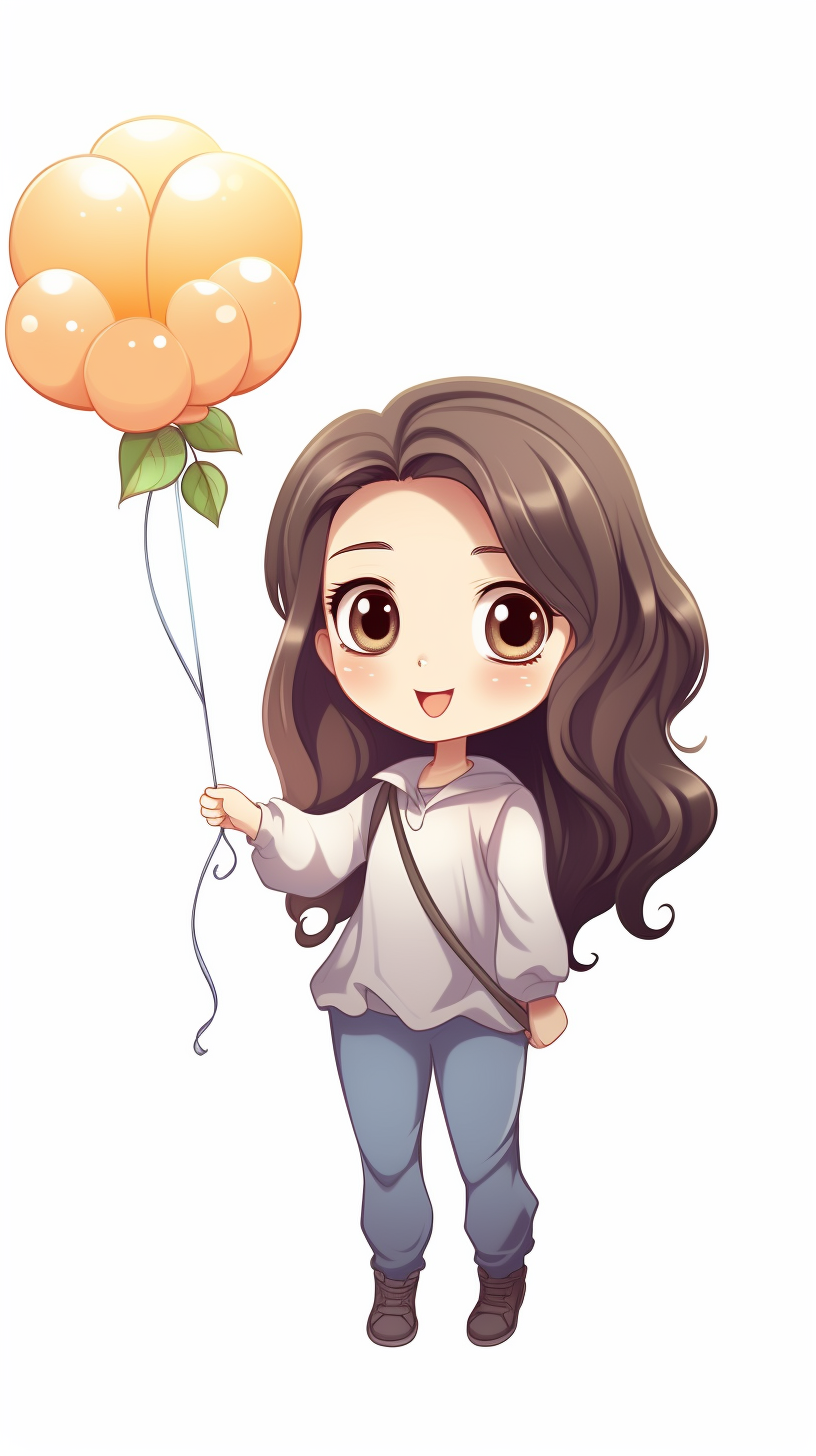 Chibi Woman Holding Flower Balloon Illustration