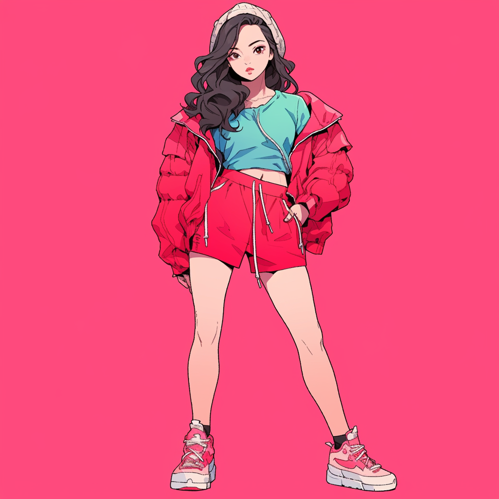 Korean girl in chic hip hop fashion