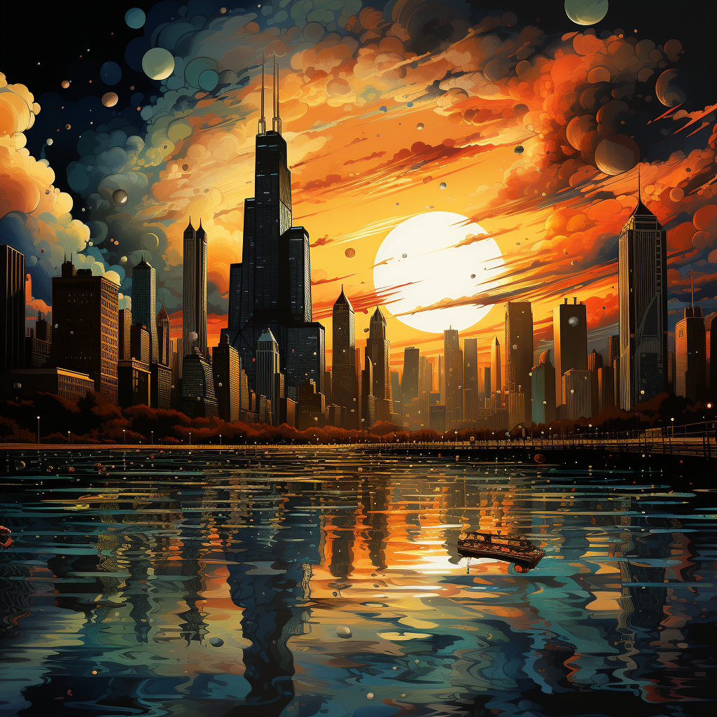 Chicago skyline surreal illustration